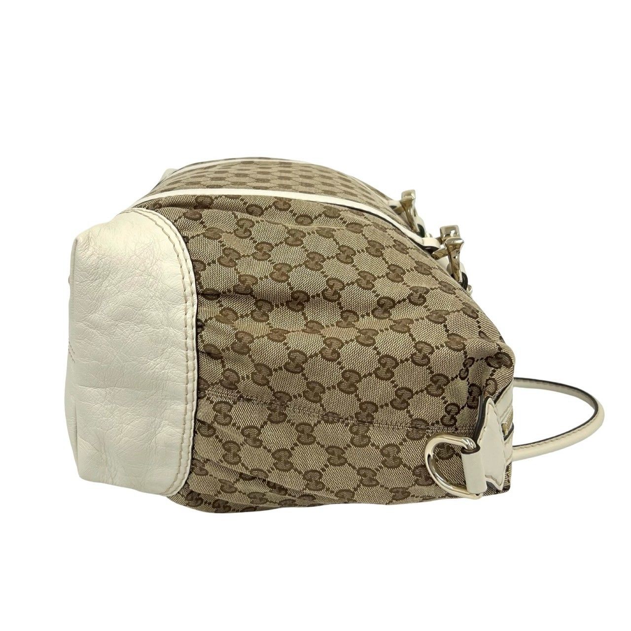 極 美品 GUCCI グッチ GG 柄 ホースシュー 金具 キャンバス レザー 本