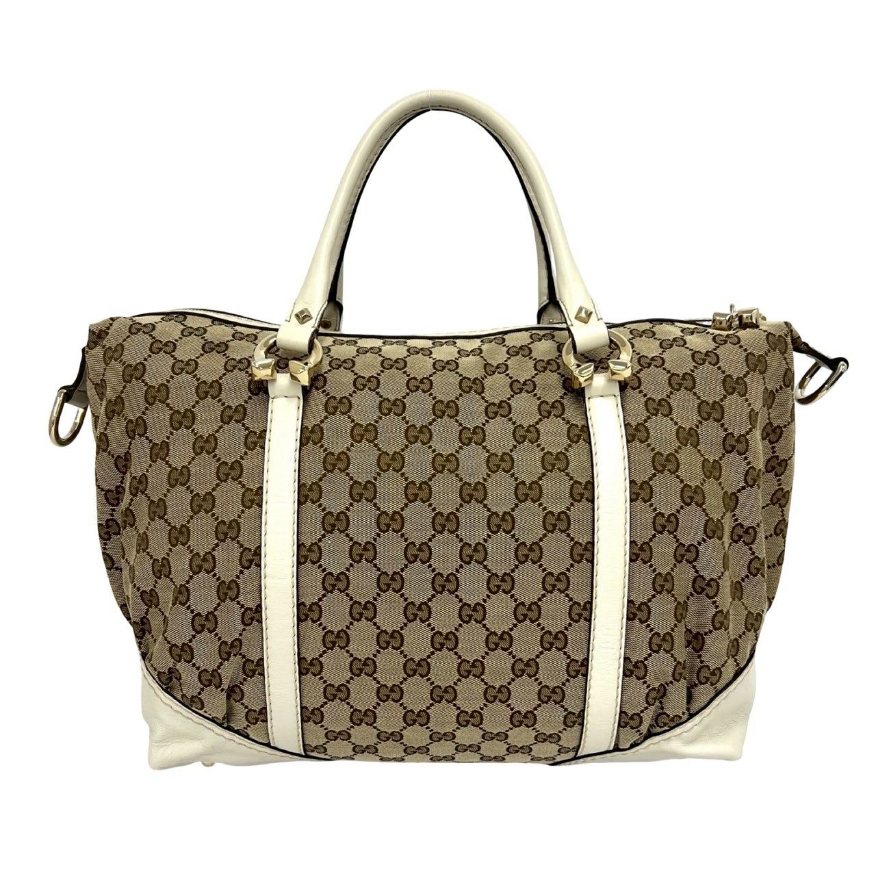ジャンク品 GUCCI トラベル用ボストンバッグ(GG柄×キャンパスレザー) 極 美品 GUCCI グッチ GG 柄 ホースシュー 金具 キャンバス レザー 本