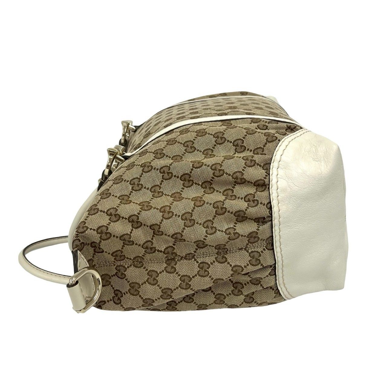 極 美品 GUCCI グッチ GG 柄 ホースシュー 金具 キャンバス レザー 本