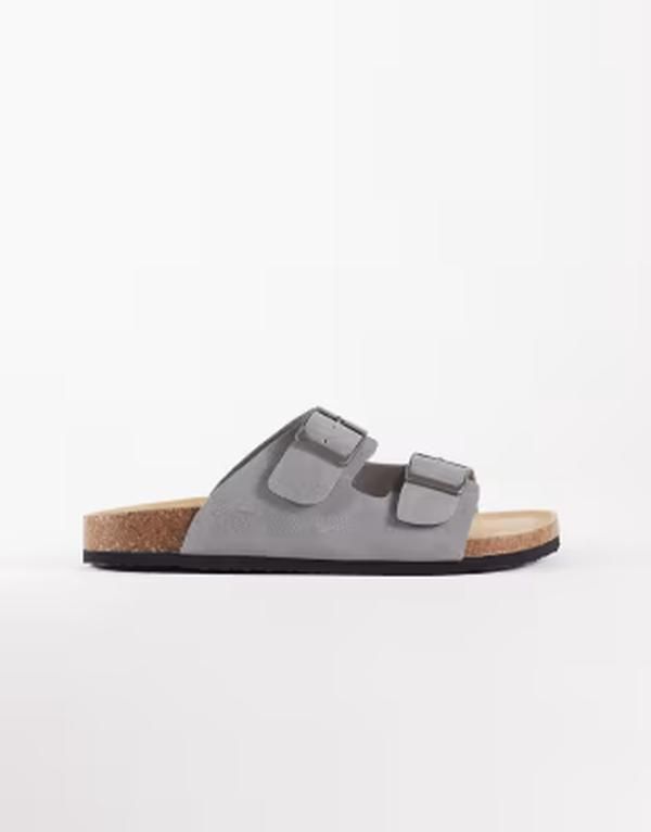 エイソス メンズ シューズ サンダル ASOS DESIGN two strap sandals with cork soles Gray グレー