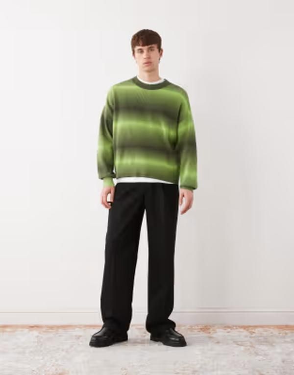 ウィークデイ メンズ アウター ニット・セーター コットン Weekday spacedye cotton sweater stripes Green space dye グリーン