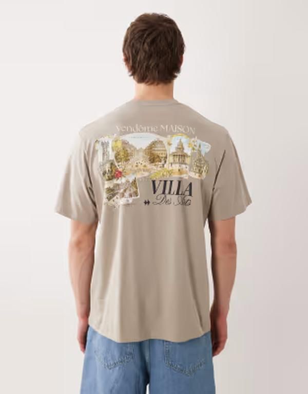 ジャック アンド ジョーンズ メンズ トップス Tシャツ プリント Jack Jones oversized Tshirt with scenic back print Vintage khaki カ