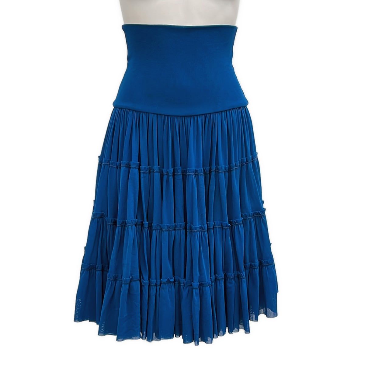 JeanPaulGAULTIER(ゴルチエ) スカート サイズM レディース美品 - ブルー ひざ丈/メッシュ/ウエストゴム