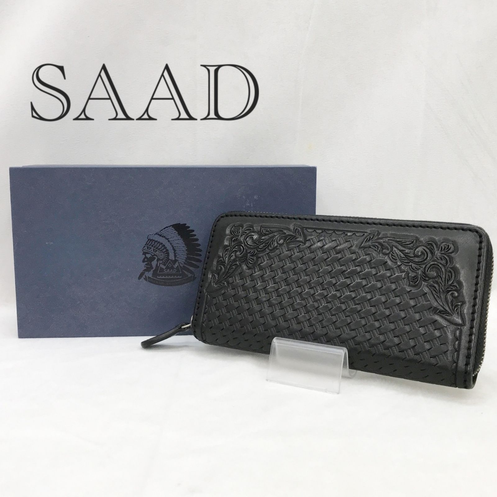SAAD サード ラウンドファスナー カービング レザー ロング ウォレット