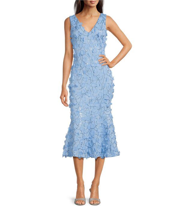 エリザジェイ レディース トップス ワンピース Vネック フラワー柄 ミディ ノースリーブ フラワー Eliza J 3D Floral Applique VNeck Sleevelessheath