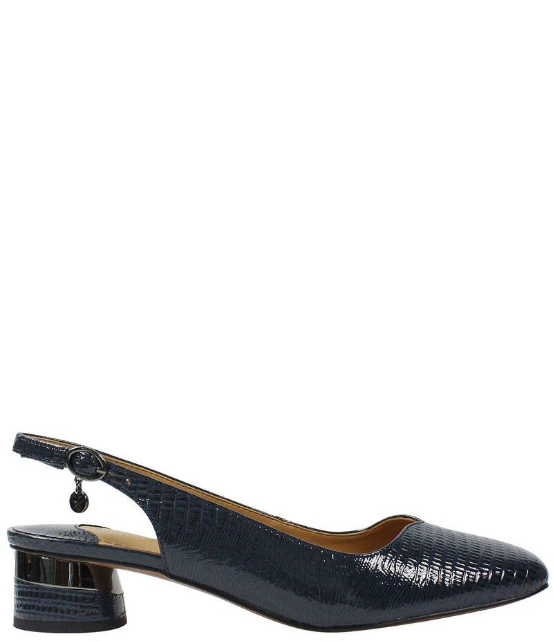 ジェイレニー レディース シューズ ヒール J Renee Taveta Patent Lizard Embossed Slingback Block Heel Pumps Navy ネイビー