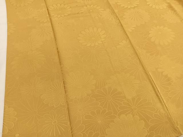 平和屋着物□上質な色無地 花づくし地紋 黃朽葉色 正絹 逸品