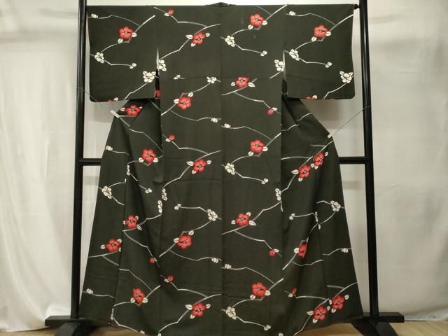 平和屋着物□上質な小紋 枝椿文 黒地 正絹 逸品 CABI8171ev - メルカリ