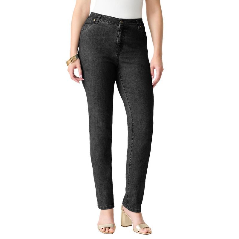 ロアマンズ レディース ボトムス デニムパンツ ストレート プラスサイズ Roamans Womens Plusize Classic Stretch Straight Leg Jean Black