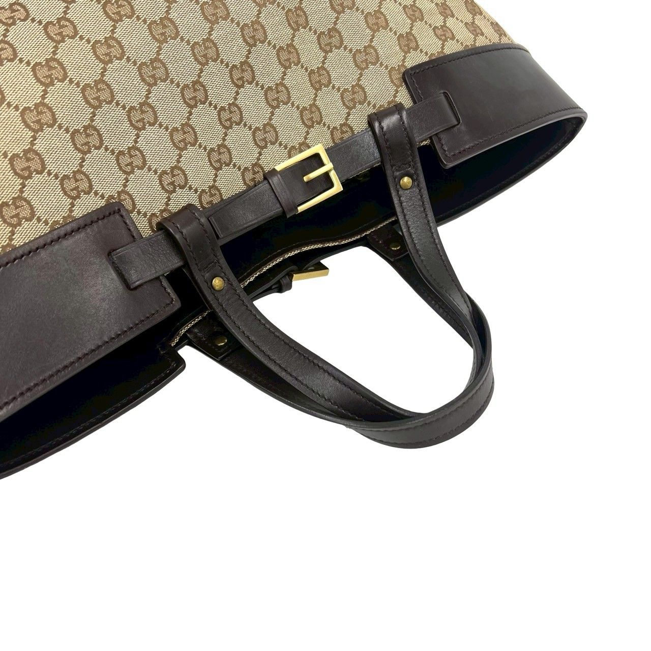 極 美品 GUCCI グッチ ロゴ 金具 GG 柄 キャンバス レザー 本革