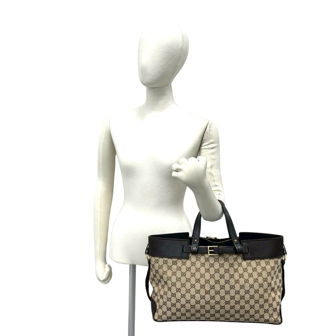 極 美品 GUCCI グッチ ロゴ 金具 GG 柄 キャンバス レザー 本革