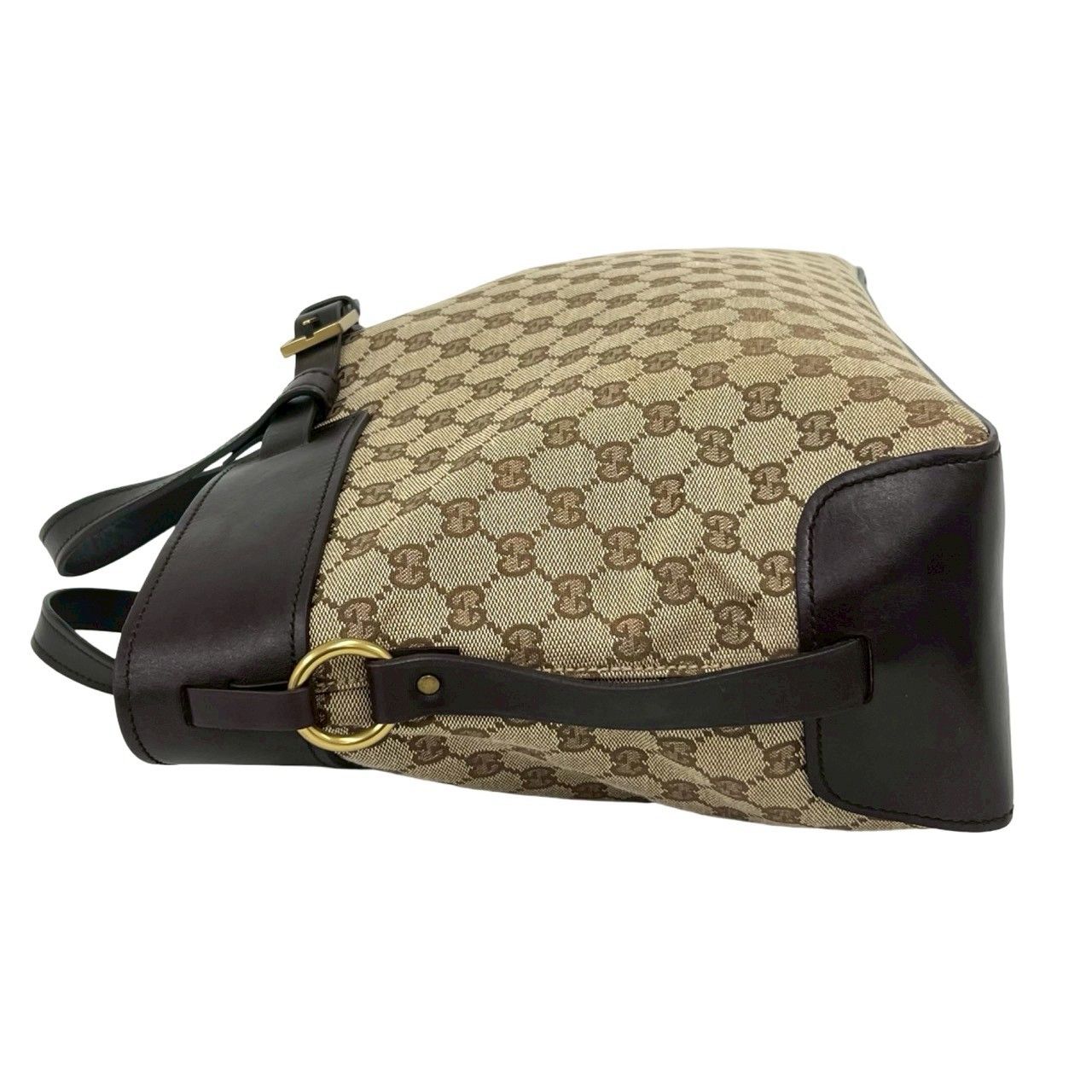 極 美品 GUCCI グッチ ロゴ 金具 GG 柄 キャンバス レザー 本革