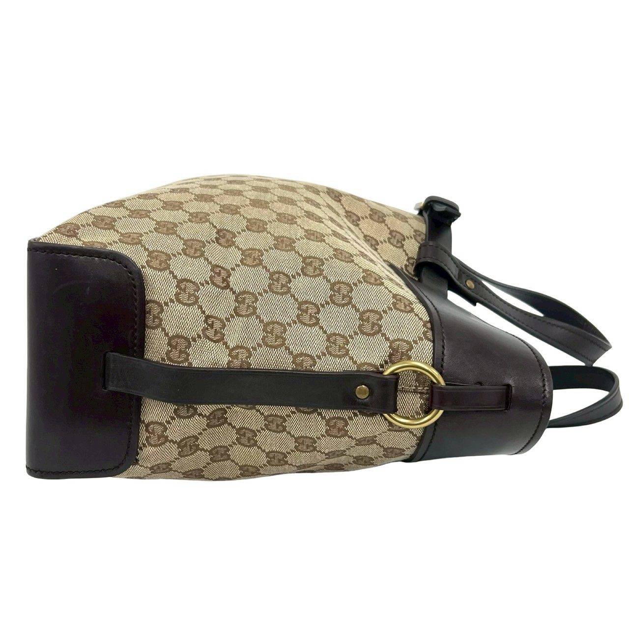 極 美品 GUCCI グッチ ロゴ 金具 GG 柄 キャンバス レザー 本革