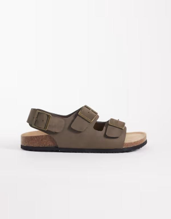 エイソス メンズ シューズ サンダル ASOS DESIGN three strap sandals with buckles in taupe トープ