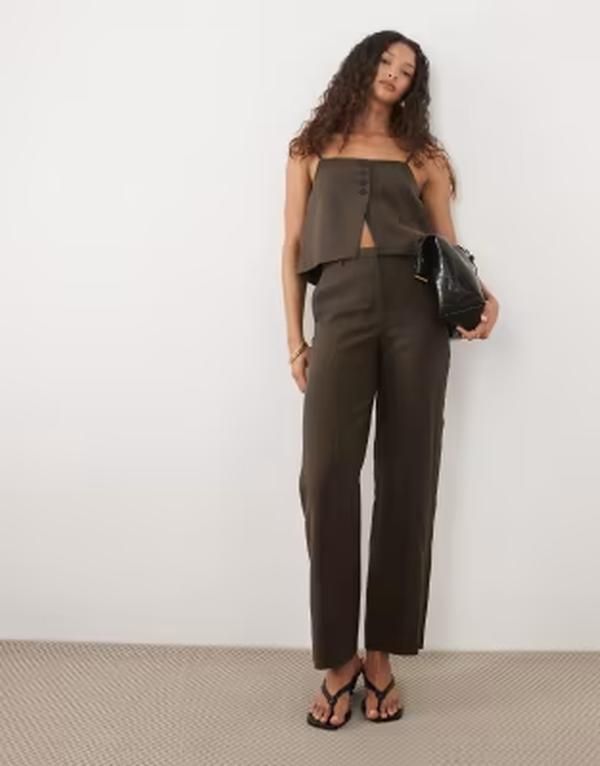 マンゴ レディース ボトムス カジュアルパンツ Mango Tempo pleat frontailored pants part of a set Brown ブラウン