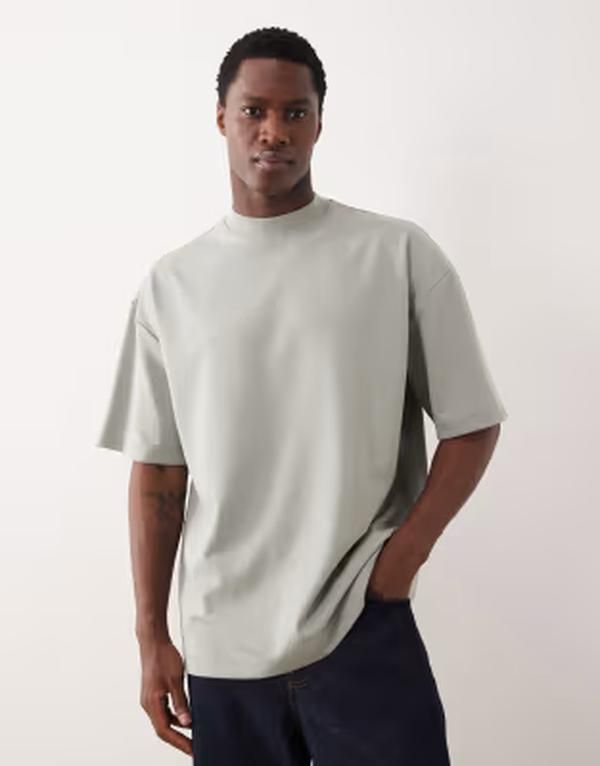 エイソス メンズ トップス Tシャツ ハイネック コットン ASOS DESIGN breatheMAX heavyweight oversized high neck Tshirt in sage