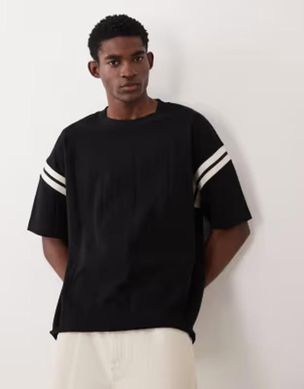 エイソス メンズ トップス Tシャツ コントラスト ASOS DESIGN boxy oversized wide rib Tshirt with contrast panel Black ブラック