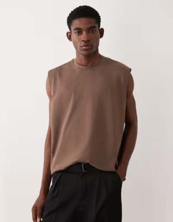 エイソス メンズ トップス ベスト ASOS DESIGN heavyweight oversized tank COFFEE QUARTZ コーヒー