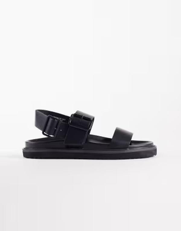 エイソス メンズ シューズ サンダル ASOS DESIGN three strap sandals with buckles Black ブラック