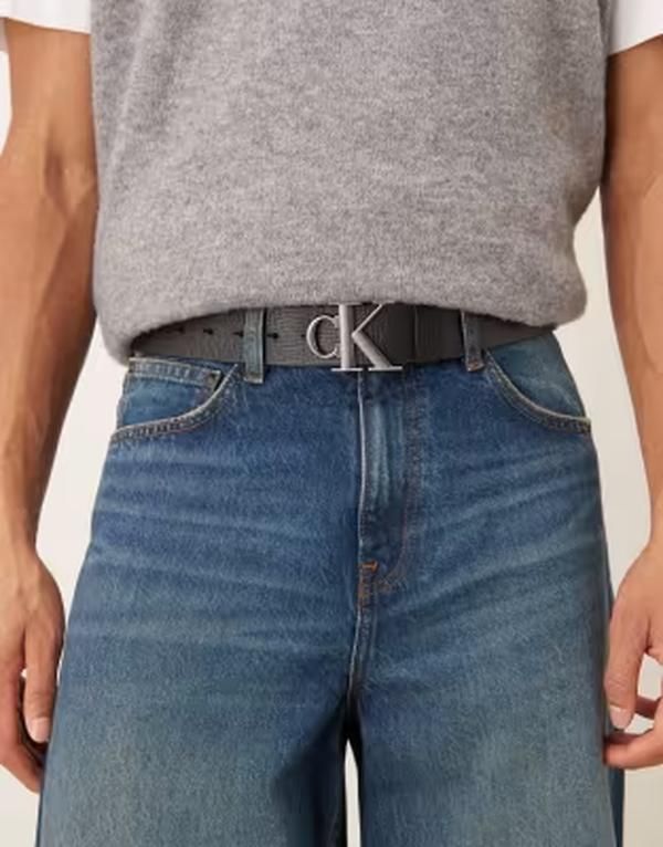 カルバンクライン メンズ アクセサリー ベルト レザー Calvin Klein realeather belt with silver buckle Black ブラック