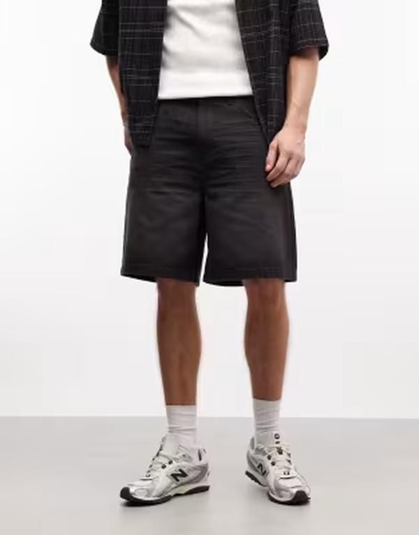 コルージョン メンズ ボトムス ハーフパンツ・ショーツ ショートパンツ デニム COLLUSION denimid rise shorts in washed BLACK ブラック