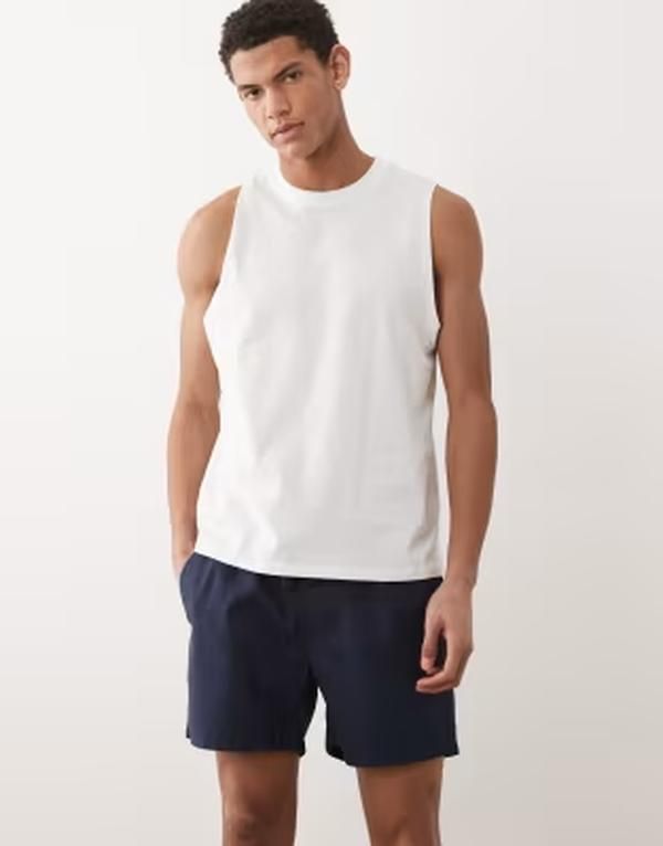 エイソス メンズ ボトムス ハーフパンツ・ショーツ ショートパンツ リネン ASOS DESIGN slim linen blend shorts in short length NAVY ネイビー