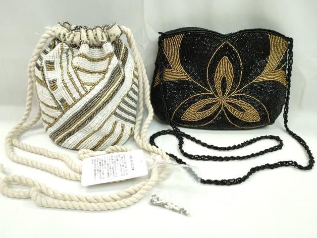平和屋着物▽和装小物 ビーズバッグまとめて2点 インド刺繍 手刺繍