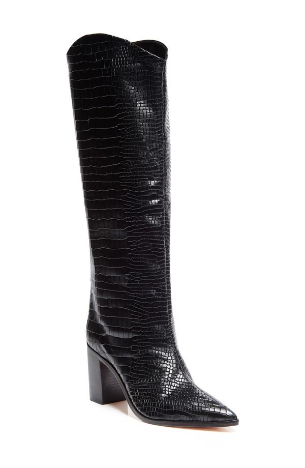 シュッツ レディース シューズ ブーツ・レインブーツ ヒール Schutz Maryana Pointed Toe Block Heel Knee High Boot Black ブラック