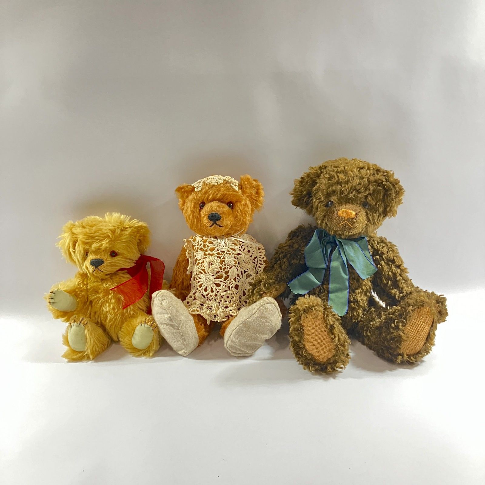 ★ Bear クマ テディベア ぬいぐるみ 3点 まとめ商品 作家 ヴィンテージ リボン レースワンピース 現状品