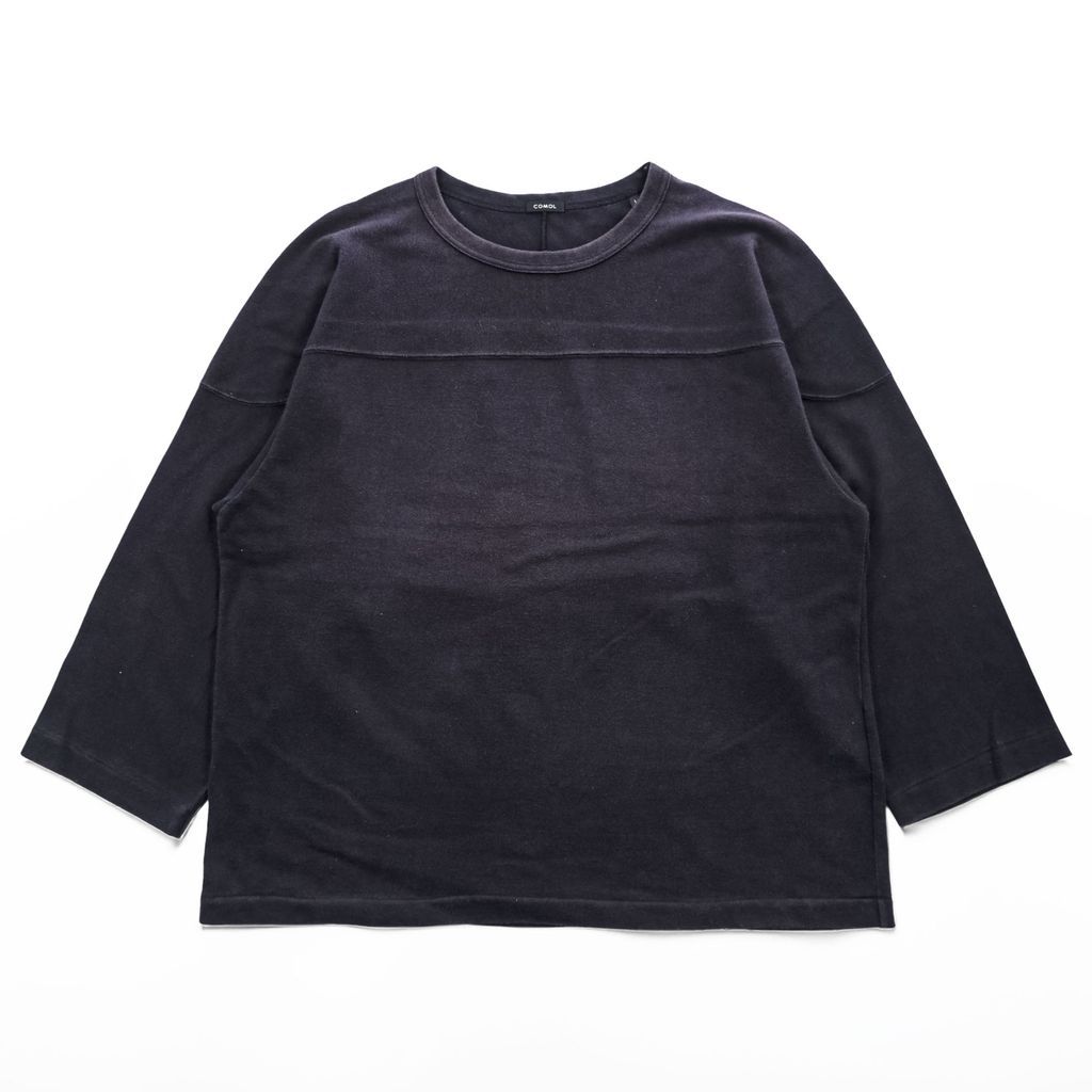 COMOLI 日本製 フットボール Tシャツ 9分袖 カットソー S ネイビー ワイド W03-05007