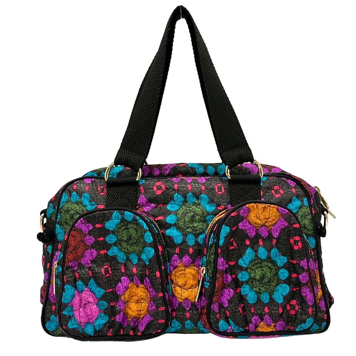 LESPORTSAC(レスポートサック) ハンドバッグ - ダークグリーン×パープル×マルチ 花柄/MANOUSHコラボ