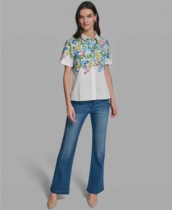 カール ラガーフェルド レディース トップス シャツ フラワー柄 半袖 フラワー KARLAGERFELD PARIS WomenshortSleeve Multi Floral Poplin Shi