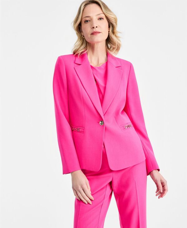 カスパール レディース アウター ジャケット・ブルゾン プチ ブレザー Kasper Womens OneButton ChainTrim Blazeregular Petite Pink Perfe