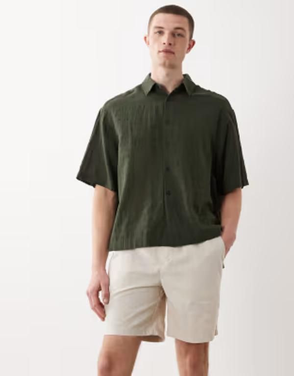 エイソス メンズ ボトムス ハーフパンツ・ショーツ ショートパンツ リネン ASOS DESIGN short length linen blend shorts in stone ストーン