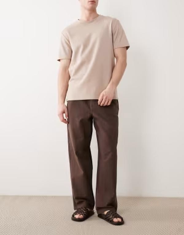 エイソス メンズ ボトムス カジュアルパンツ ASOS DESIGN loose straight fitextured pants part of a set BROWN ブラウン