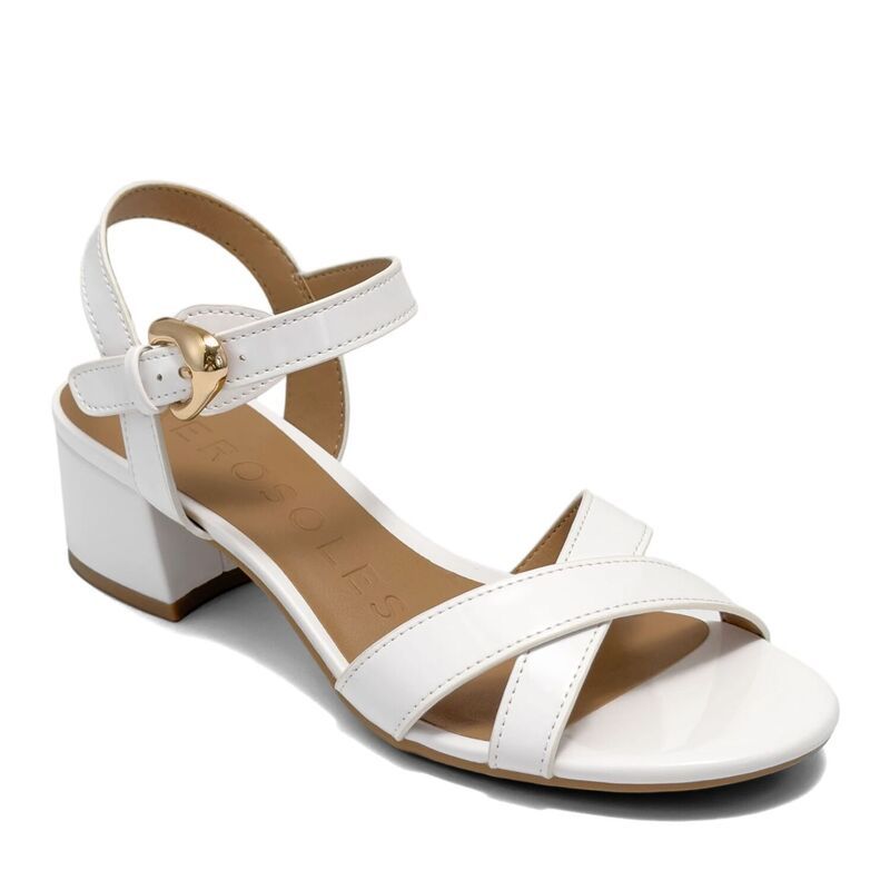 エアロソールズ レディース シューズ パンプス サンダル ヒール Aerosoles Cinzia Womens Block Heel Sandals With Buckle Accent White