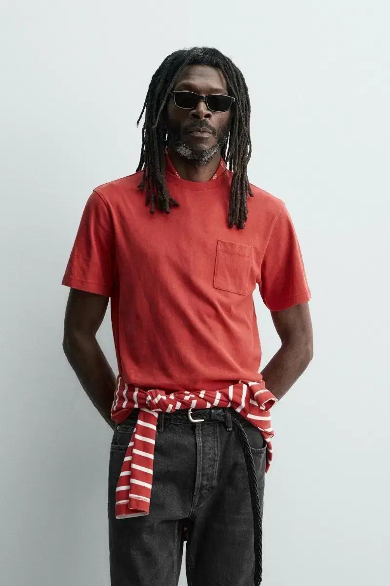 ZARA アローン リーバイン AARON LEVINE ポケットTシャツ レッド S 5,850円