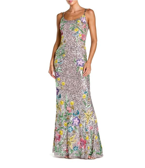 マックダガル レディース トップス ワンピース フラワー柄 メッシュ スパンコール フラワー Mac Duggal Beaded Floral Embellished Mesh Sequin Cowl