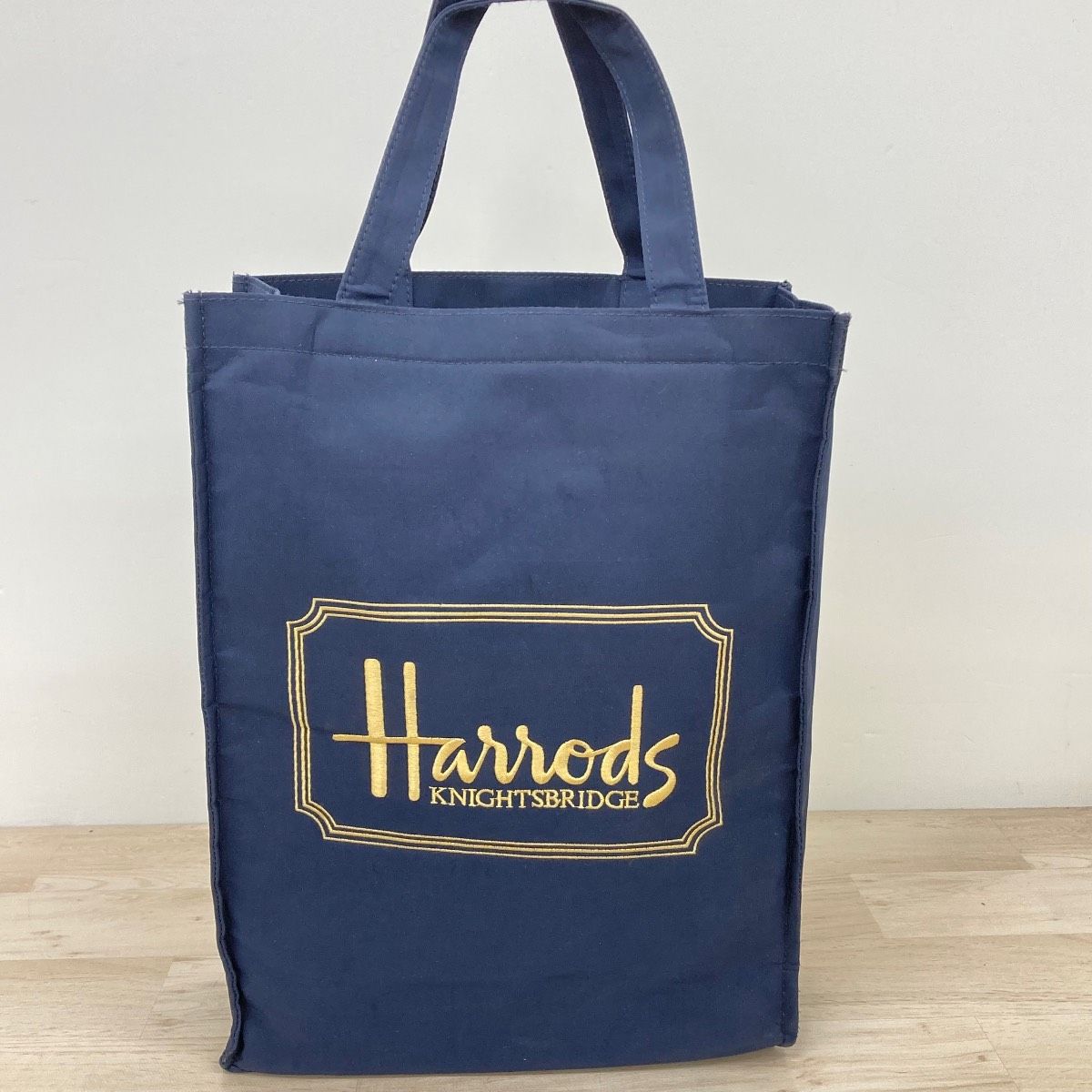 Harrods/ハロッズ トートバッグ ネイビー/紺 ゴールドロゴ刺繍