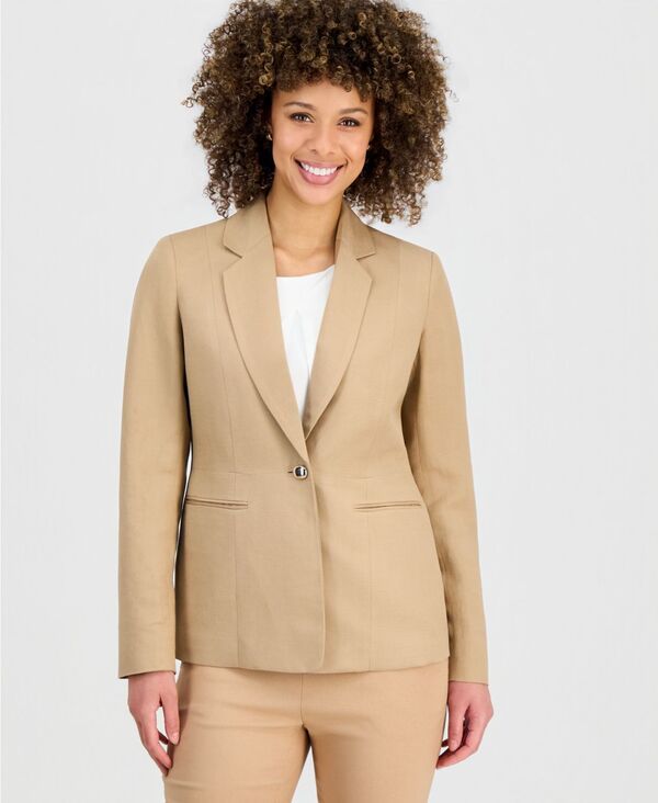 カスパール レディース アウター ジャケット・ブルゾン ブレザー リネン Kasper Womens Linenotched Collar OneButton Blazer Toasted Wheat