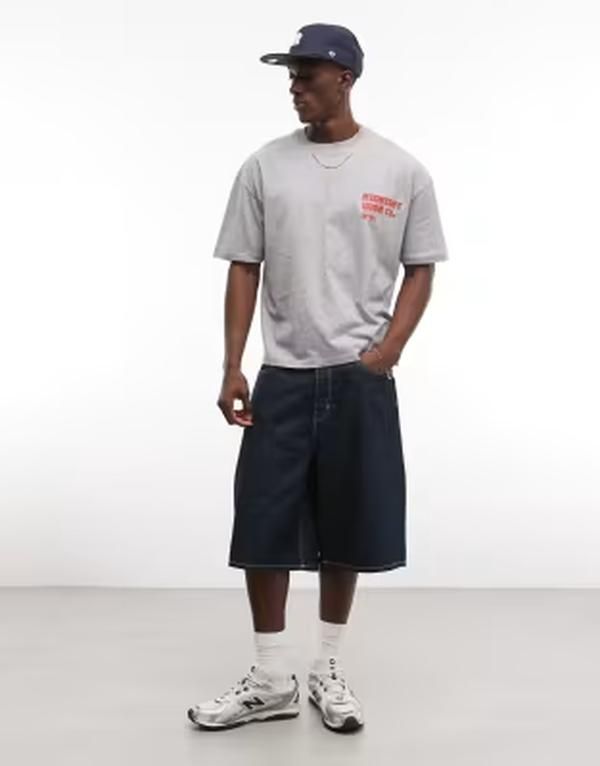 エイソス メンズ トップス Tシャツ グラフィック ASOS DESIGN boxy oversized Tshirt with text graphic heather Gray Heather グ 9,344円