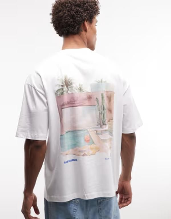 エイソス メンズ トップス Tシャツ グラフィック ASOS DESIGN oversized Tshirt with pool graphic WHITE ホワイト 9,485円