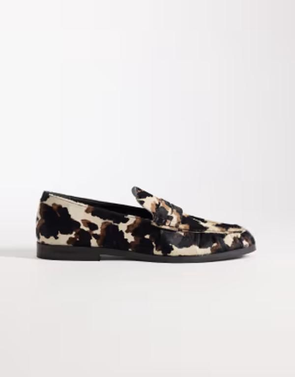 エイソス メンズ シューズ スリッポン・ローファー プリント レザー ASOS DESIGN loafers in leather cow print COW MIX