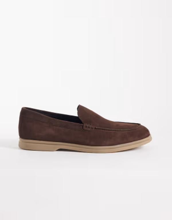 エイソス メンズ シューズ スリッポン・ローファー スエード ASOS DESIGN loafers with rubber sole suede BROWN ブラウン