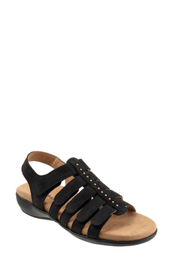 トロッターズ レディース シューズ ヒール サンダル Trotters Riki Studslingback Sandal Black Nubuck ブラック