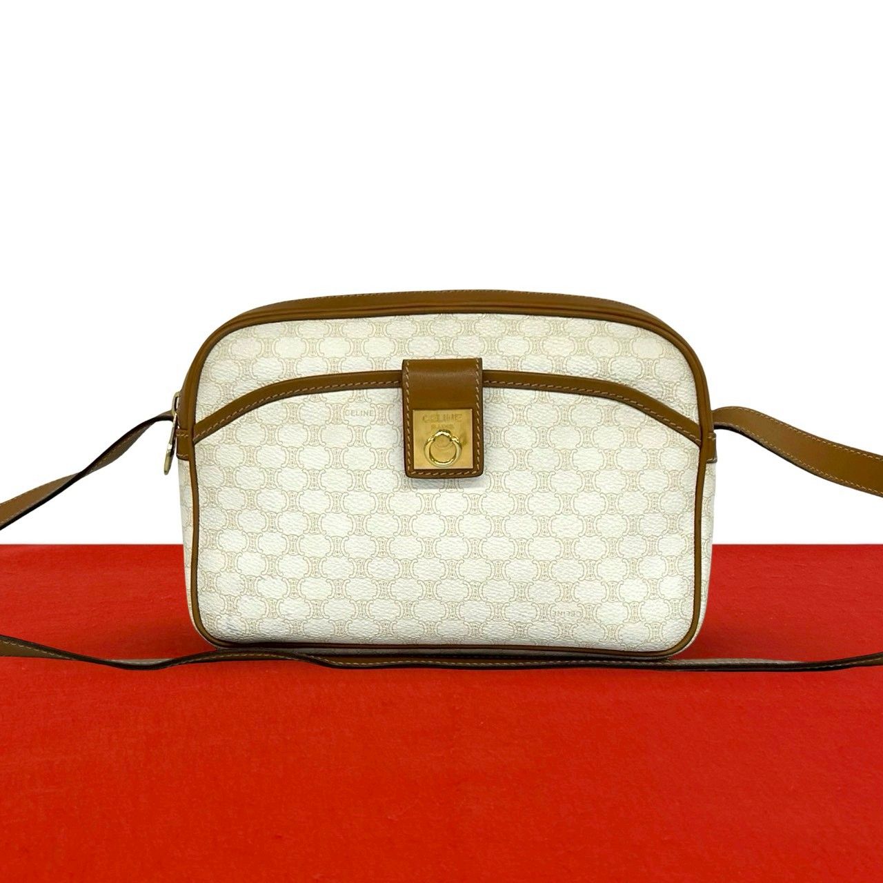 極 美品 CELINE セリーヌ ヴィンテージ ロゴ リング 金具 マカダム 柄