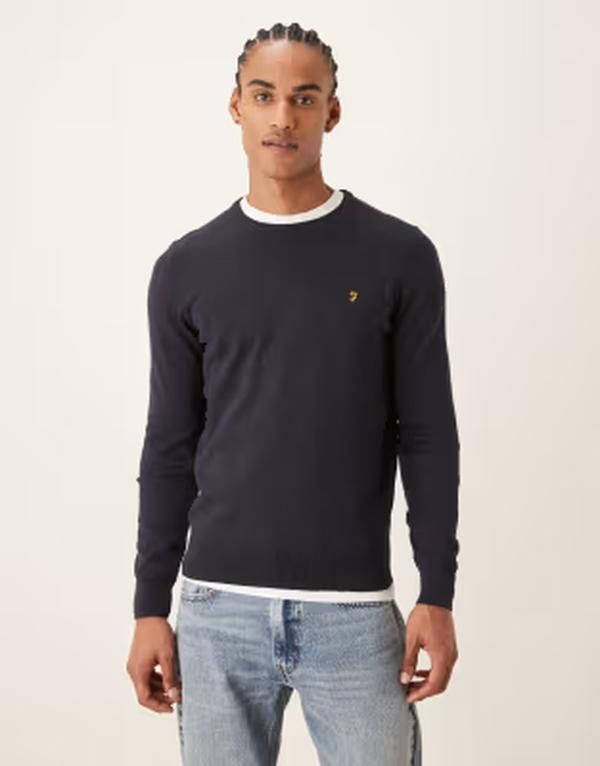 ファーラー メンズ アウター ニット・セーター コットン ロゴ Farah Mullen cotton logo knit sweater NAVY ネイビー
