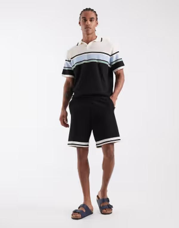 エイソス メンズ ボトムス ハーフパンツ・ショーツ ショートパンツ ニット ASOS DESIGN relaxed knit shorts with stripedetail in multi par