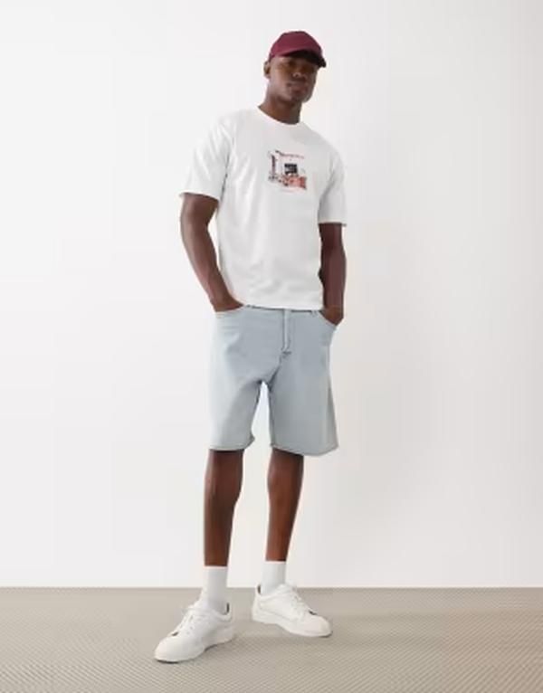 ジャック アンド ジョーンズ メンズ ボトムス ハーフパンツ・ショーツ ショートパンツ デニム Jack Jones Tony loose denim shorts in light Blue Den