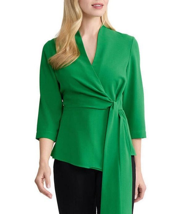 ミソック レディース トップス シャツ Vネックレープ ブラウス MISOOK Crepe de Chine Surplice VNeck 34 Sleeve Wrap Blouse Clover F